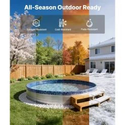 VEVOR 8ft Pool Liner, Round Overlap Swimming Pool Liner for 27.5 in Wall Height, Heavy Gauge Vinyl, Easy Install with Leak-Proof Patches, Designed for Steel Sided Above-Ground,Outdoor, Crystal