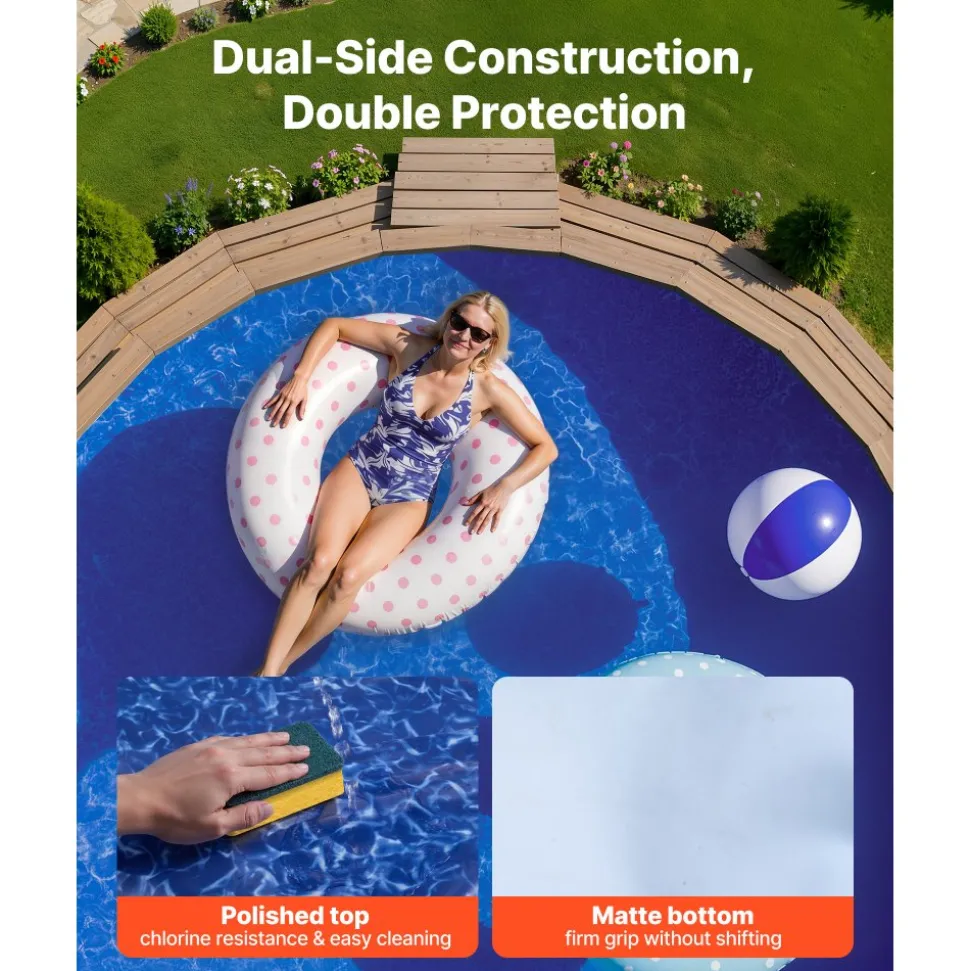 VEVOR 8ft Pool Liner, Round Overlap Swimming Pool Liner for 27.5 in Wall Height, Heavy Gauge Vinyl, Easy Install with Leak-Proof Patches, Designed for Steel Sided Above-Ground,Outdoor, Crystal