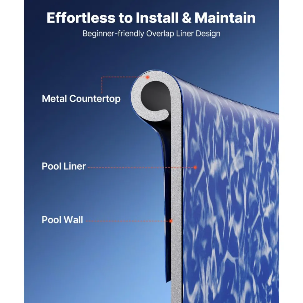 VEVOR 8ft Pool Liner, Round Overlap Swimming Pool Liner for 27.5 in Wall Height, Heavy Gauge Vinyl, Easy Install with Leak-Proof Patches, Designed for Steel Sided Above-Ground,Outdoor, Crystal
