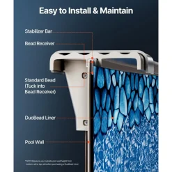VEVOR 27ft Pool Liner, Round UniBead Swimming Pool Liner for 52 in Wall Height, Premium Vinyl, Easy Install with Leak-Proof Patches, Designed for Steel Sided Above-Ground,Outdoor, Boulder Swirl
