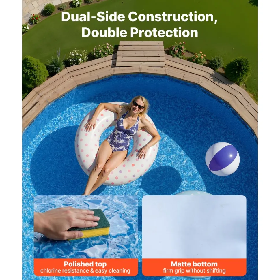 VEVOR 27ft Pool Liner, Round UniBead Swimming Pool Liner for 52 in Wall Height, Premium Vinyl, Easy Install with Leak-Proof Patches, Designed for Steel Sided Above-Ground,Outdoor, Boulder Swirl