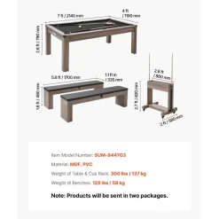 VEVOR 7ft Pool Table Combo Set, 3-in-1 Multi Game Billiards Tables with Dining Top and Ping Pong, 2 Benches for Storage and Accessories, Includes Ball Cue Rack Chalk Brush, for Family Recreation Room