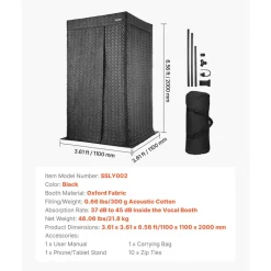 VEVOR 6.56 ft Portable Vocal Booth Pro-Grade Recording Studio for Echo-Free Vocals