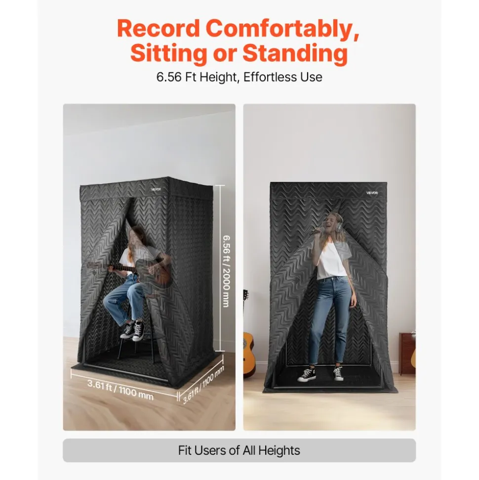 VEVOR 6.56 ft Portable Vocal Booth Pro-Grade Recording Studio for Echo-Free Vocals