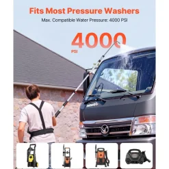 VEVOR 25 FT Pressure Washer Telescoping Wand, with Power Washer Extension Wands & High Pressure Hose, Brush Head, 7 Nozzles, Hose Adapter, Upgrade Support Belt, Storage Bag, 4000 PSI for High Cleaning