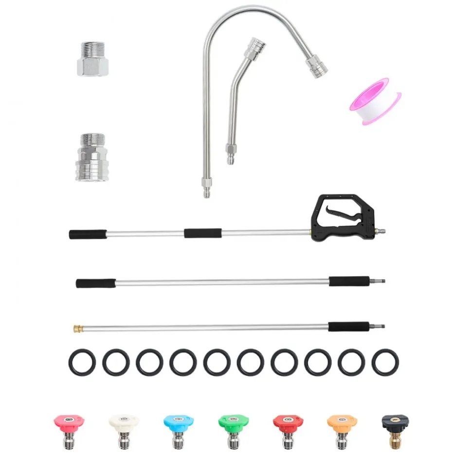 VEVOR 9 FT Pressure Washer Telescoping Wand, 3-Section with Power Washer Extension Wands, 7 Nozzles, Hose Adapter, Support Belt, Storage Bag, 4000 PSI Telescopic Gutter Cleaner for High Cleaning