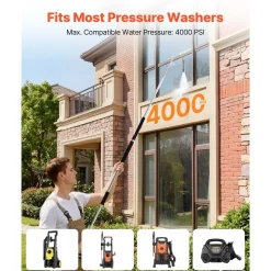 VEVOR 9 FT Pressure Washer Telescoping Wand, 3-Section with Power Washer Extension Wands, 7 Nozzles, Hose Adapter, Support Belt, Storage Bag, 4000 PSI Telescopic Gutter Cleaner for High Cleaning
