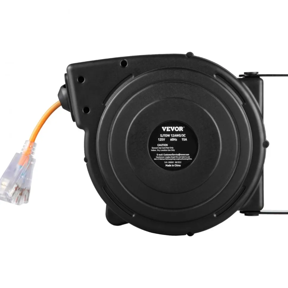 VEVOR 50ft Retractable Extension Cord Reel 14AWG/3CSJTOW Power Cord Reel