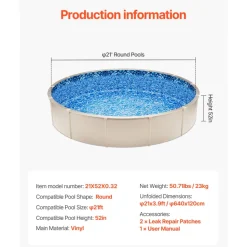 VEVOR 21-ft Round Above Ground Pool Liner, Unibead Pool Liners, Standard Gauge, 52inch Wall Height, Designed for Steel Sided Above-Ground Swimming Pools