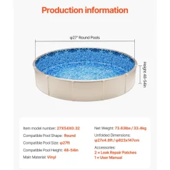 VEVOR 27-ft Round Above Ground Pool Liner, Overlap Pool Liners, Standard Gauge Vinyl, 48-to-54inch Wall Height, Designed for Steel Sided Above-Ground Swimming Pools