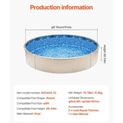 VEVOR 8-ft Round Above Ground Pool Liner, Overlap Pool Liners, Standard Gauge Vinyl, 48-to-54inch Wall Height, Designed for Steel Sided Above-Ground Swimming Pools