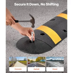 VEVOR 6FT Rubber Speed Bump, 2 Channel, Heavy Duty Traffic Speed Hump, 22000 lbs/axle Load Capacity, 72 in Cable Protector Ramp with Expansion Screws, for Asphalt Concrete Gravel Driveway Road, 1 Pack