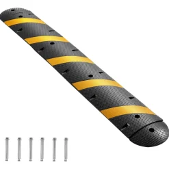 VEVOR 6FT Rubber Speed Bump, 2 Channel, Heavy Duty Traffic Speed Hump, 22000 lbs/axle Load Capacity, 72 in Cable Protector Ramp with Expansion Screws, for Asphalt Concrete Gravel Driveway Road, 1 Pack