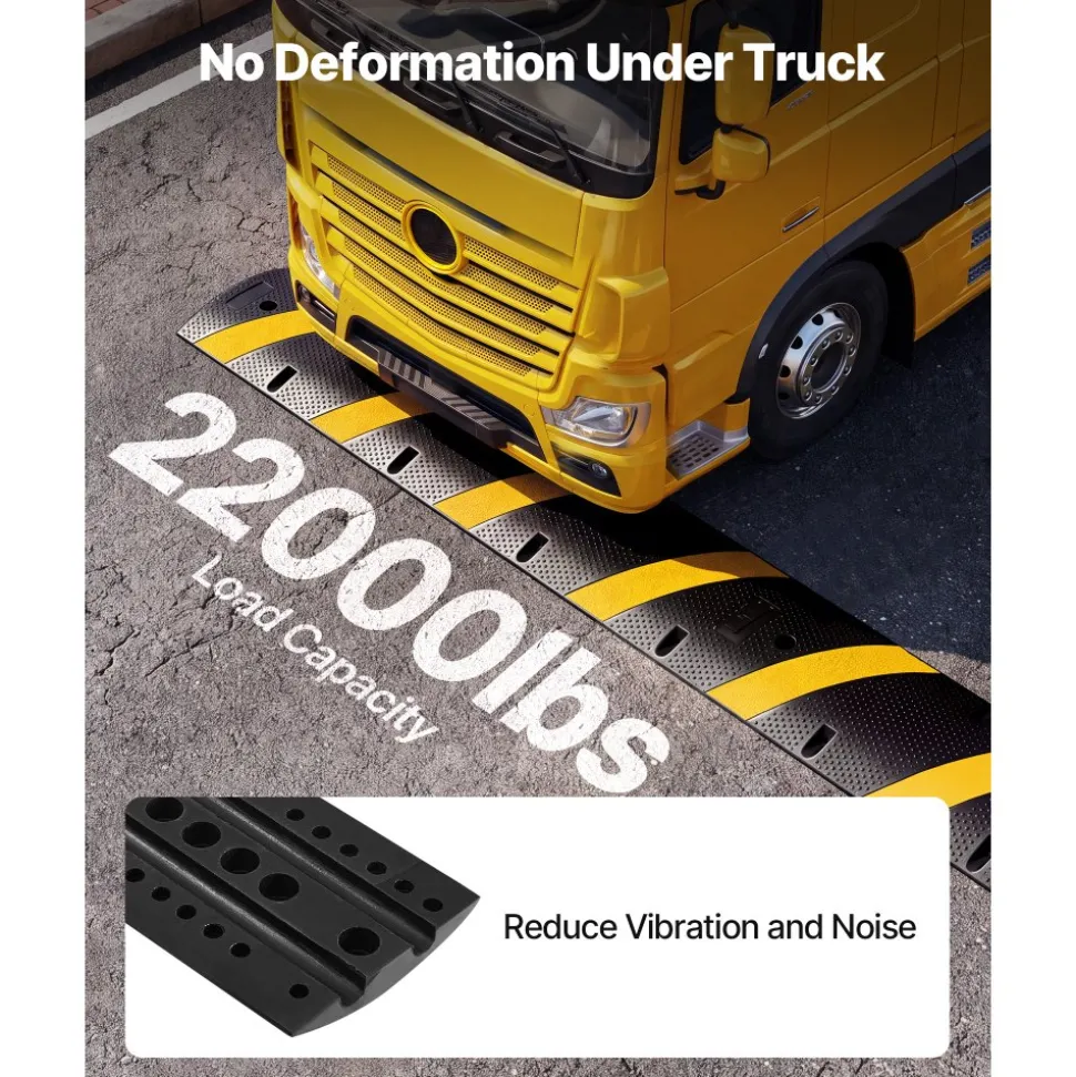 VEVOR 6FT Rubber Speed Bump, 2 Pack, 2 Channel Heavy Duty Traffic Speed Hump, 22000 lbs/Axle Load Capacity, 72 in Cable Protector Ramp with Expansion Screws, for Asphalt Concrete Gravel Driveway Road