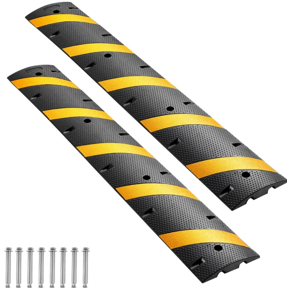 VEVOR 6FT Rubber Speed Bump, 2 Pack, 2 Channel Heavy Duty Traffic Speed Hump, 22000 lbs/Axle Load Capacity, 72 in Cable Protector Ramp with Expansion Screws, for Asphalt Concrete Gravel Driveway Road