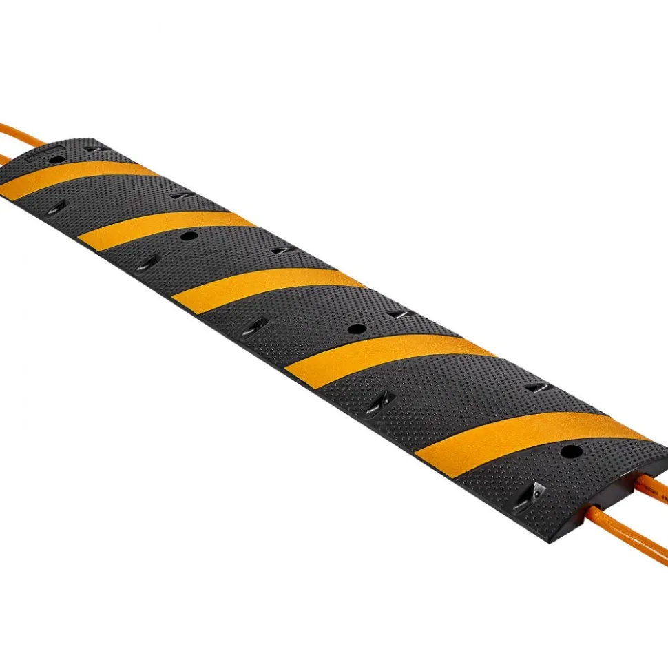 VEVOR 6FT Rubber Speed Bump, 2 Pack, 2 Channel Heavy Duty Traffic Speed Hump, 22000 lbs/Axle Load Capacity, 72 in Cable Protector Ramp with Expansion Screws, for Asphalt Concrete Gravel Driveway Road