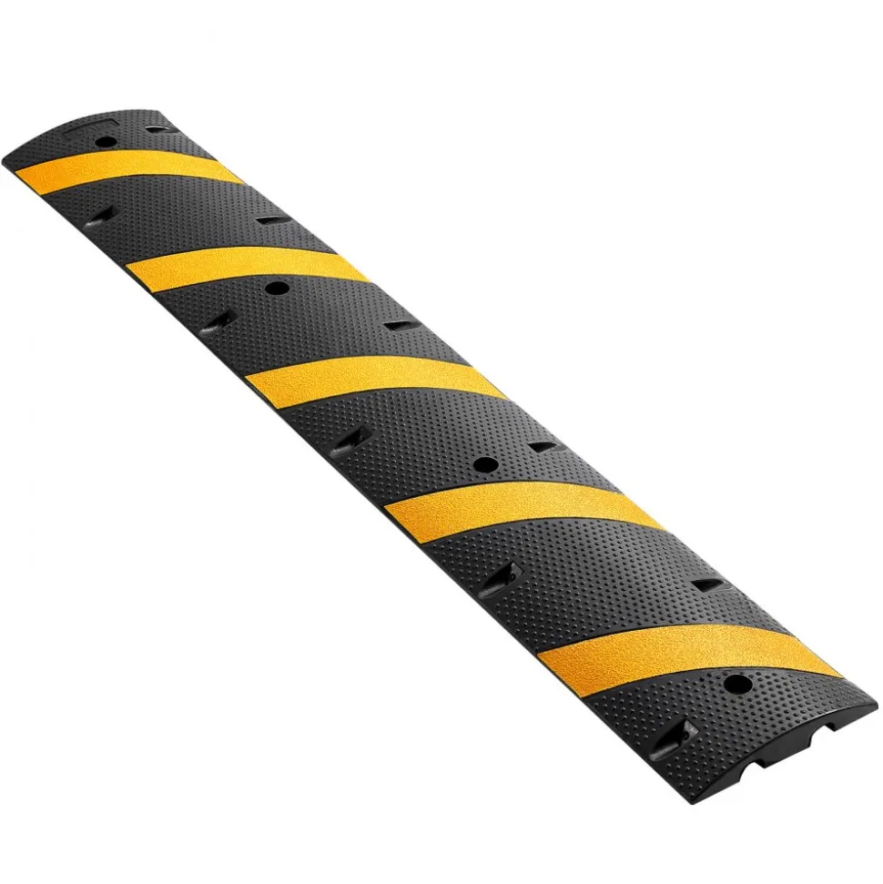 VEVOR 6FT Rubber Speed Bump, 2 Pack, 2 Channel Heavy Duty Traffic Speed Hump, 22000 lbs/Axle Load Capacity, 72 in Cable Protector Ramp with Expansion Screws, for Asphalt Concrete Gravel Driveway Road