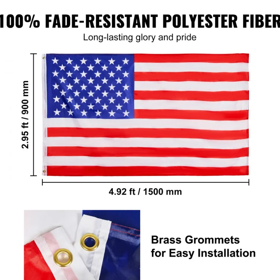 VEVOR 30FT Sectional Flag pole Kit, Heavy Duty Aluminum Alloy in Ground Flag poles for Outside, 3 Display Modes Flagpole with 3x5 American Flag, Professional Accessories, Black