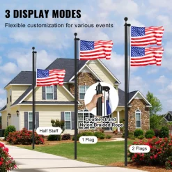 VEVOR 30FT Sectional Flag pole Kit, Heavy Duty Aluminum Alloy in Ground Flag poles for Outside, 3 Display Modes Flagpole with 3x5 American Flag, Professional Accessories, Black