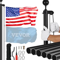 VEVOR 30FT Sectional Flag pole Kit, Heavy Duty Aluminum Alloy in Ground Flag poles for Outside, 3 Display Modes Flagpole with 3x5 American Flag, Professional Accessories, Black