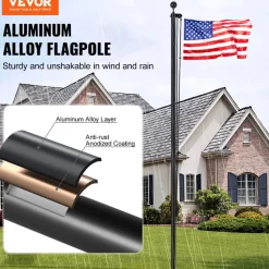 VEVOR 25FT Sectional Flag pole Kit, Heavy Duty Aluminum Alloy in Ground Flag poles for Outside, 3 Display Modes Flagpole with 3x5 American Flag, Professional Accessories, Black