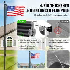 VEVOR 25FT Sectional Flag pole Kit, Heavy Duty Aluminum Alloy in Ground Flag poles for Outside, 3 Display Modes Flagpole with 3x5 American Flag, Professional Accessories, Black