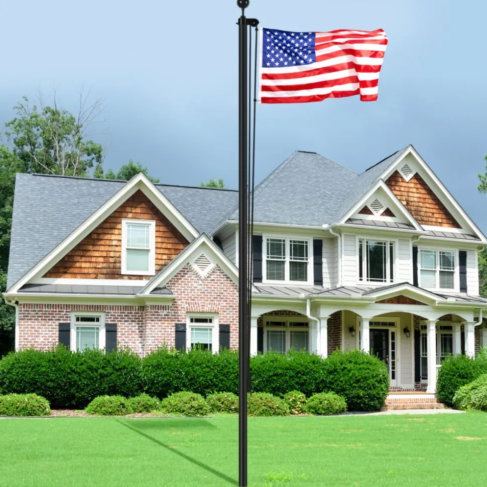 VEVOR 25FT Sectional Flag pole Kit, Heavy Duty Aluminum Alloy in Ground Flag poles for Outside, 3 Display Modes Flagpole with 3x5 American Flag, Professional Accessories, Black