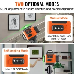 VEVOR 100ft Self Leveling Laser Level, Manual Green 3 x 360° Cross Line Laser, Manual Self-leveling Mode & IP54 Waterproof 8h Continuous Working Time Line Laser, Battery/Stand Included
