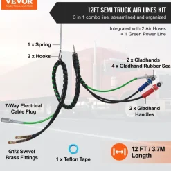 VEVOR 15FT Semi Truck Air Lines Kit with 2PCS Glad Hands, 3-in-1 Air Hoses & 7 Way ABS Electric Power Line, with 2PCS Gladhand Handles, 4PCS Seals and Tender Spring Kit for Semi Truck Trailer Tractor