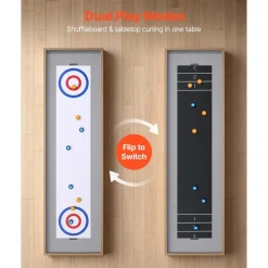VEVOR 7 ft Shuffleboard Table, 2 in 1 Shuffleboard and Tabletop Curling Combo Game, Compact Shuffle Board with Smooth Surface, Folding Legs, 8 Pucks, Easy to Disassemble and Move, for Family Game Room