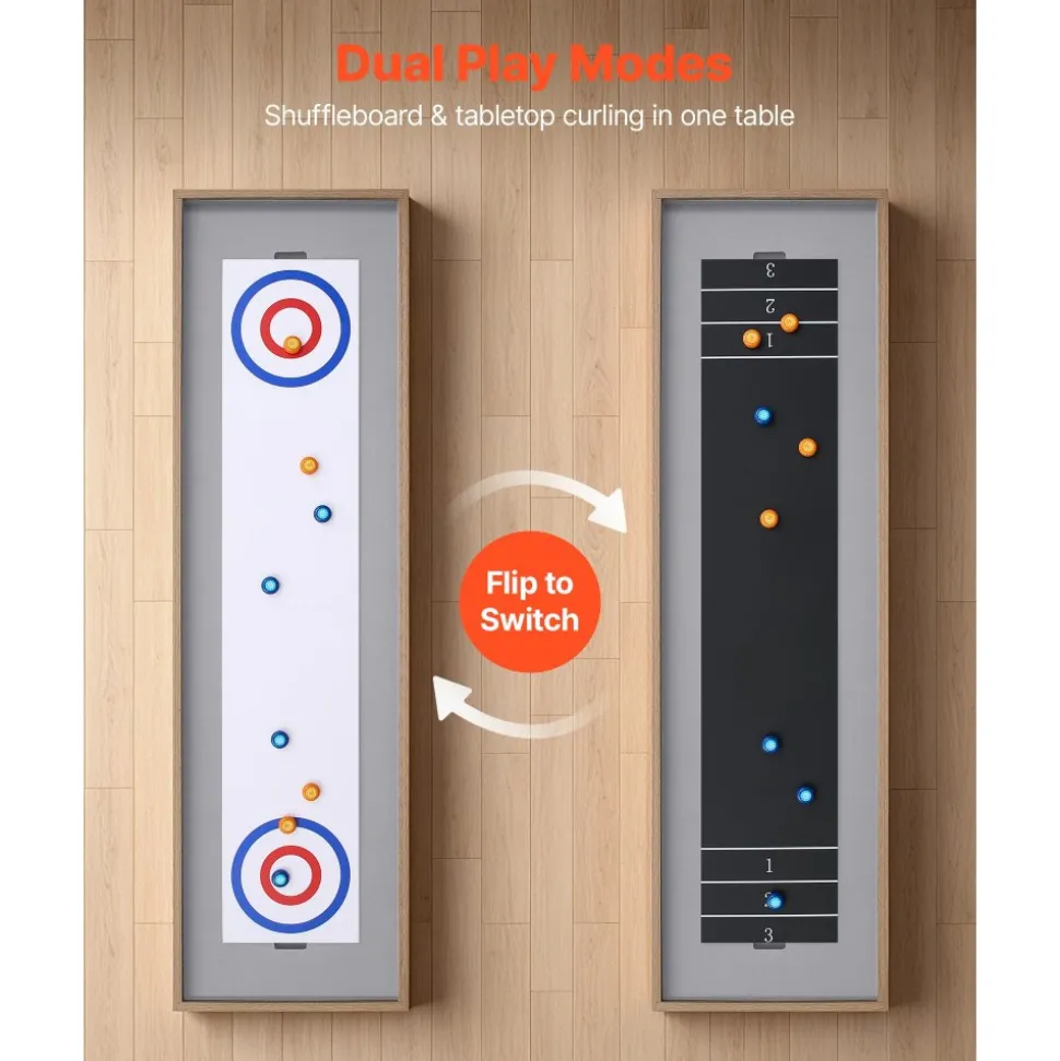 VEVOR 7 ft Shuffleboard Table, 2 in 1 Shuffleboard and Tabletop Curling Combo Game, Compact Shuffle Board with Smooth Surface, Folding Legs, 8 Pucks, Easy to Disassemble and Move, for Family Game Room