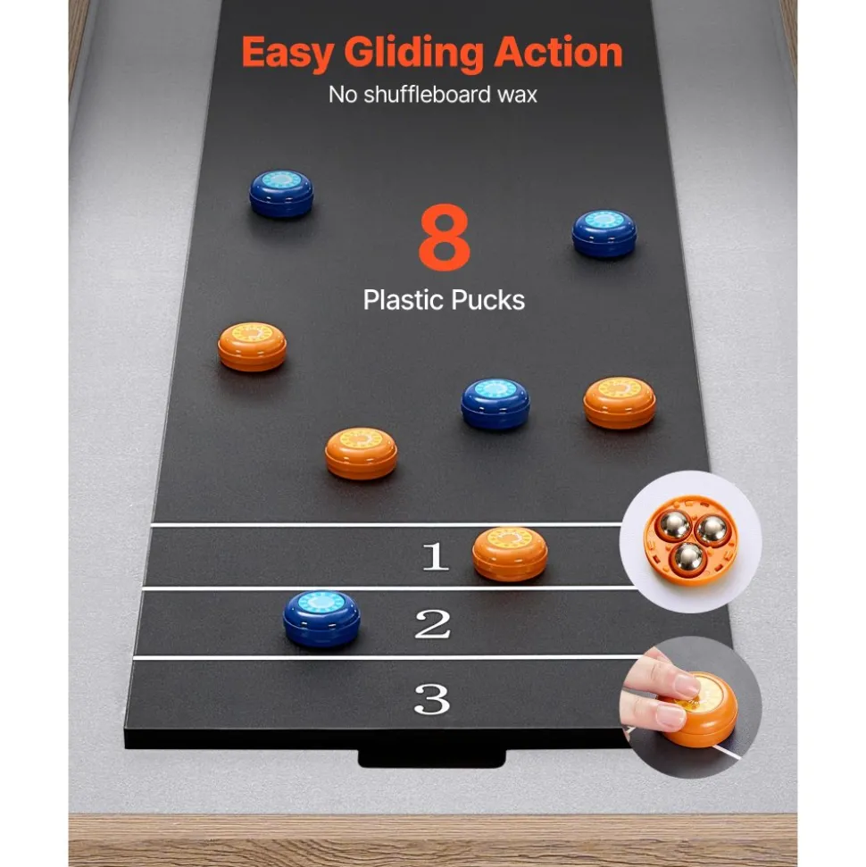 VEVOR 7 ft Shuffleboard Table, 2 in 1 Shuffleboard and Tabletop Curling Combo Game, Compact Shuffle Board with Smooth Surface, Folding Legs, 8 Pucks, Easy to Disassemble and Move, for Family Game Room