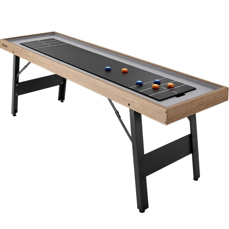 VEVOR 7 ft Shuffleboard Table, 2 in 1 Shuffleboard and Tabletop Curling Combo Game, Compact Shuffle Board with Smooth Surface, Folding Legs, 8 Pucks, Easy to Disassemble and Move, for Family Game Room