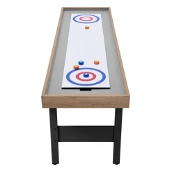 VEVOR 7 ft Shuffleboard Table, 2 in 1 Shuffleboard and Tabletop Curling Combo Game, Compact Shuffle Board with Smooth Surface, Folding Legs, 8 Pucks, Easy to Disassemble and Move, for Family Game Room