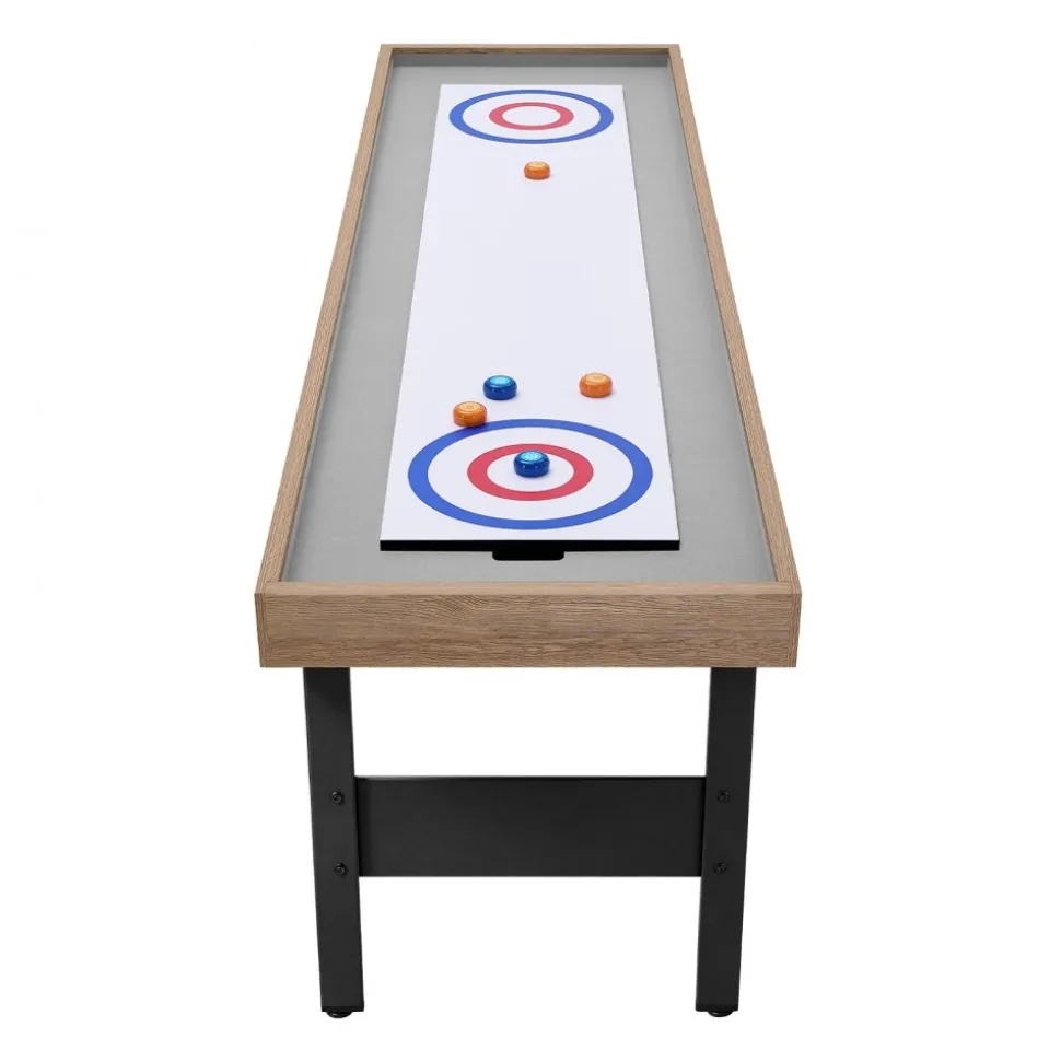 VEVOR 7 ft Shuffleboard Table, 2 in 1 Shuffleboard and Tabletop Curling Combo Game, Compact Shuffle Board with Smooth Surface, Folding Legs, 8 Pucks, Easy to Disassemble and Move, for Family Game Room