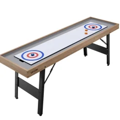 VEVOR 7 ft Shuffleboard Table, 2 in 1 Shuffleboard and Tabletop Curling Combo Game, Compact Shuffle Board with Smooth Surface, Folding Legs, 8 Pucks, Easy to Disassemble and Move, for Family Game Room