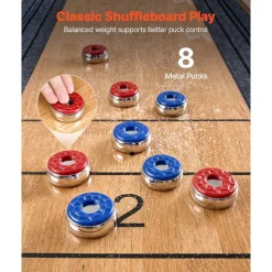 VEVOR 9 ft Shuffleboard Table, Scratch-Resistant Playfield for Smooth, Fast Puck Action, Pedestal Legs with Levelers for Optimum Stability, Shuffle Board w/ 8 Pucks, Wax, Brush, for Family Game Room
