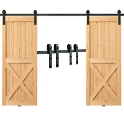 VEVOR 5FT Sliding Barn Door Hardware Kit, 330 LBS Weight Capacity, Compatible with 30 Inches Max Width & 1-3/8 to 1-3/4 Inches Thickness Single Sliding Barn Door, Durable Track & J-shape Roller,Black