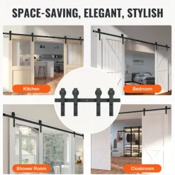 VEVOR 5FT Sliding Barn Door Hardware Kit, 330 LBS Weight Capacity, Compatible with 30 Inches Max Width & 1-3/8 to 1-3/4 Inches Thickness Single Sliding Barn Door, Durable Track & J-shape Roller,Black