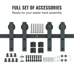 VEVOR 8FT Sliding Barn Door Hardware Kit, 330LBS Heavy Duty Barn Door Track Kit for Double Doors, Fit 3.7-4.3FT Total Wide and 1.3