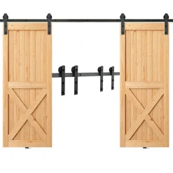 VEVOR 8FT Sliding Barn Door Hardware Kit, 330LBS Heavy Duty Barn Door Track Kit for Double Doors, Fit 3.7-4.3FT Total Wide and 1.3