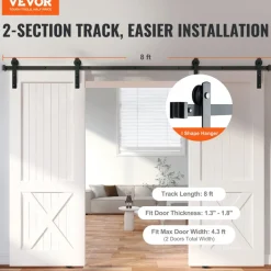 VEVOR 8FT Sliding Barn Door Hardware Kit, 330LBS Heavy Duty Barn Door Track Kit for Double Doors, Fit 3.7-4.3FT Total Wide and 1.3