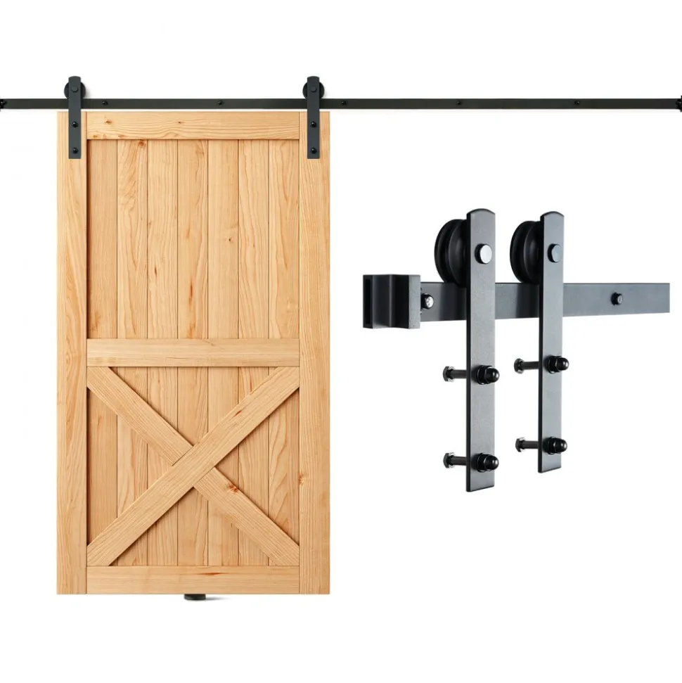 VEVOR 8FT Sliding Barn Door Hardware Kit, 330LBS Loading Heavy Duty Barn Door Track Kit for Single Door, Fit 3.7-4.3FT Wide and 1.3"-1.8" Thick Door Panel, with Smooth & Silent Pulley (I Shape)