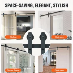 VEVOR 8FT Sliding Barn Door Hardware Kit, 330LBS Loading Heavy Duty Barn Door Track Kit for Single Door, Fit 3.7-4.3FT Wide and 1.3