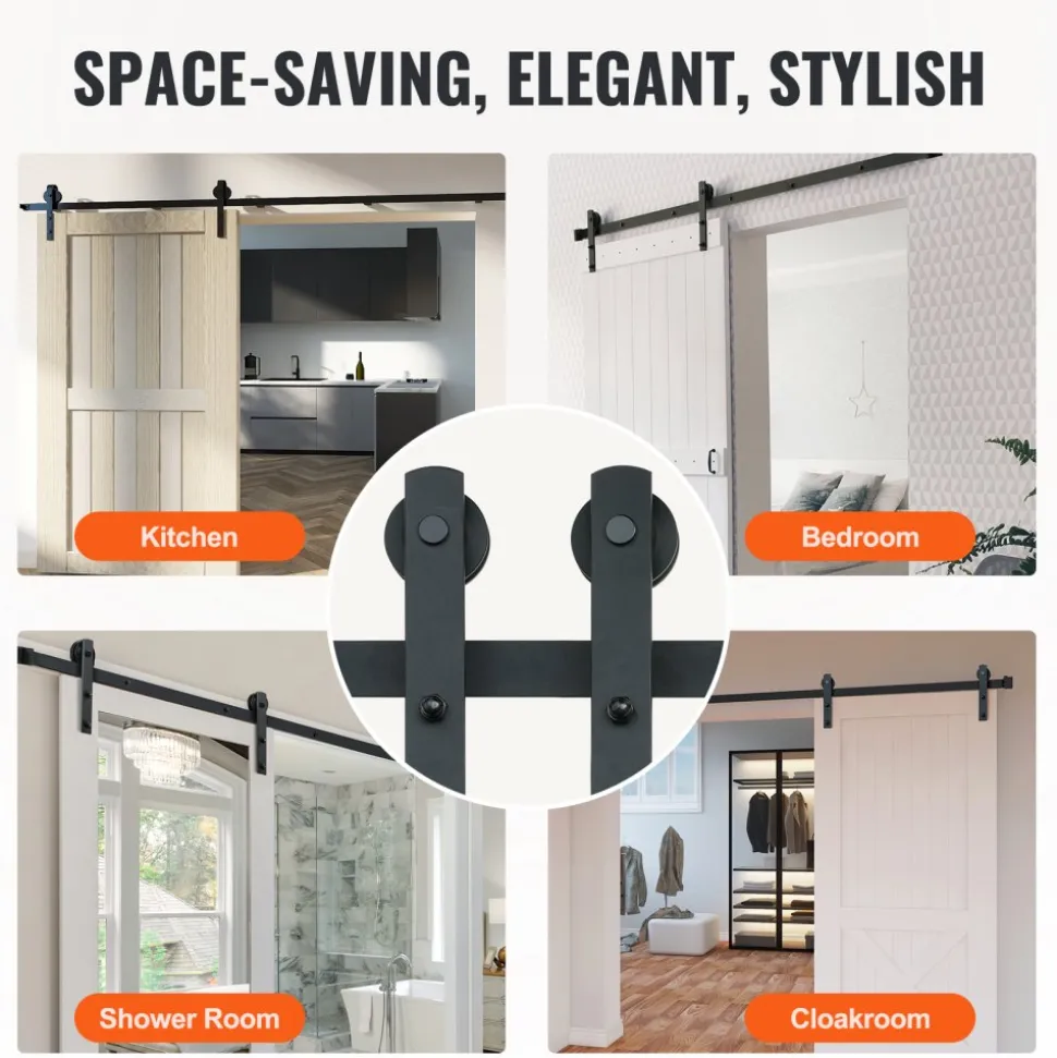 VEVOR 8FT Sliding Barn Door Hardware Kit, 330LBS Loading Heavy Duty Barn Door Track Kit for Single Door, Fit 3.7-4.3FT Wide and 1.3"-1.8" Thick Door Panel, with Smooth & Silent Pulley (I Shape)