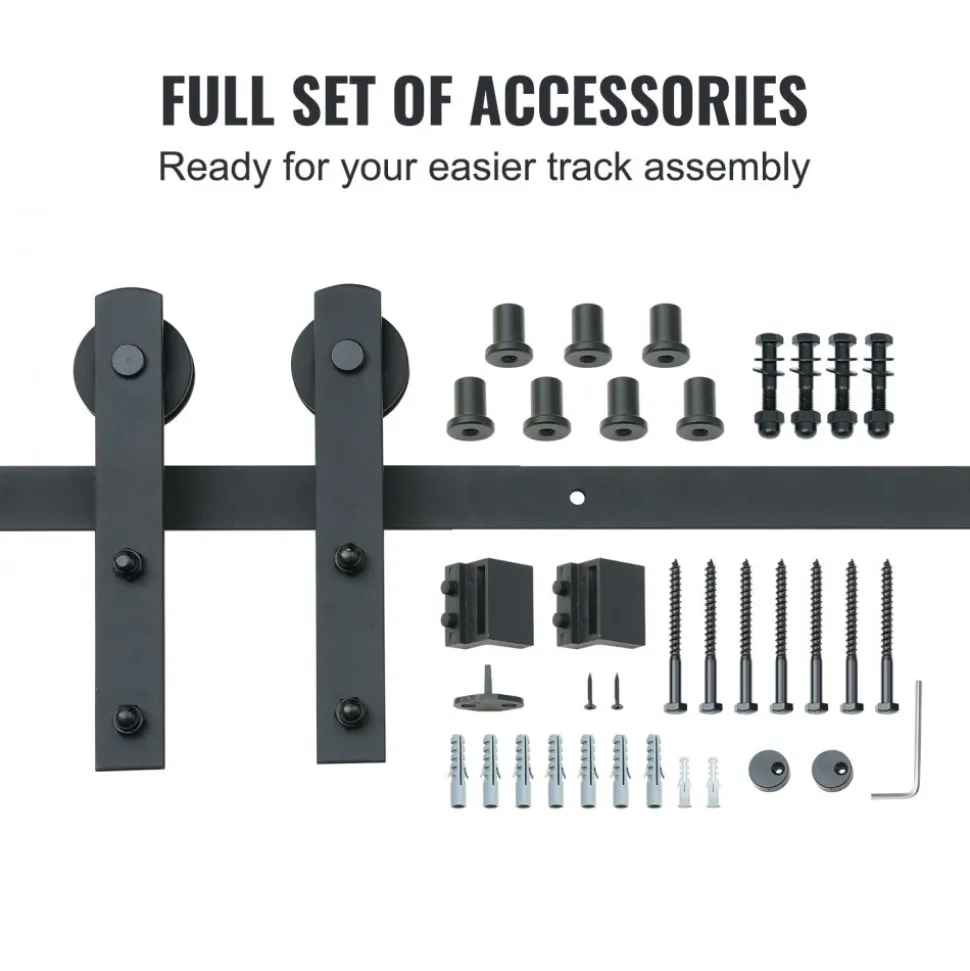 VEVOR 8FT Sliding Barn Door Hardware Kit, 330LBS Loading Heavy Duty Barn Door Track Kit for Single Door, Fit 3.7-4.3FT Wide and 1.3"-1.8" Thick Door Panel, with Smooth & Silent Pulley (I Shape)