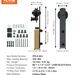 VEVOR 8FT Sliding Barn Door Hardware Kit, 330LBS Loading Heavy Duty Barn Door Track Kit for Single Door, Fit 3.7-4.3FT Wide and 1.3