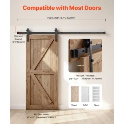 VEVOR 6.6FT Sliding Barn Door Hardware Kit, 330 LBS Weight Capacity, Compatible with 36-40 Inches Width & 1-3/8 to 1-3/4 Inches Thickness Single Sliding Barn Door, Durable Track & J-shape Roller Black