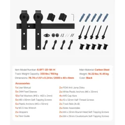 VEVOR 6.6FT Sliding Barn Door Hardware Kit, 330 LBS Weight Capacity, Compatible with 36-40 Inches Width & 1-3/8 to 1-3/4 Inches Thickness Single Sliding Barn Door, Durable Track & J-shape Roller Black
