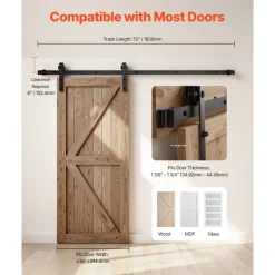 VEVOR 8FT Sliding Barn Door Hardware Kit, 330LBS Loading Heavy Duty Barn Door Track Kit for Single Door, Fit 3.7-4.3FT Wide and 1.3